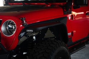 Jeep Gladiator JT Fender Flares - Front - DV8 Offroad - Slim, Micro-texture, Dual Stage Daytime Running Lights - Black - `20-`23